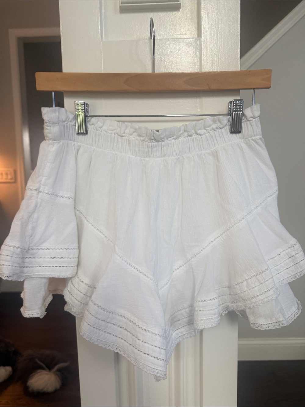 Aerie Bright White Skort ruffled tiered high rise preppy eyelet skirt shorts S - Picture 8 of 8